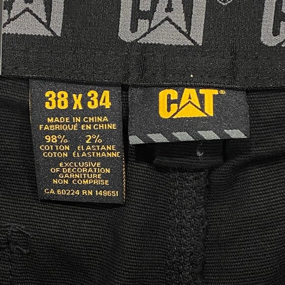 CAT Caterpillar Utility Work Pants Mens 38 x 34 Black Flex Waistband Cell Pocket - Picture 9 of 16